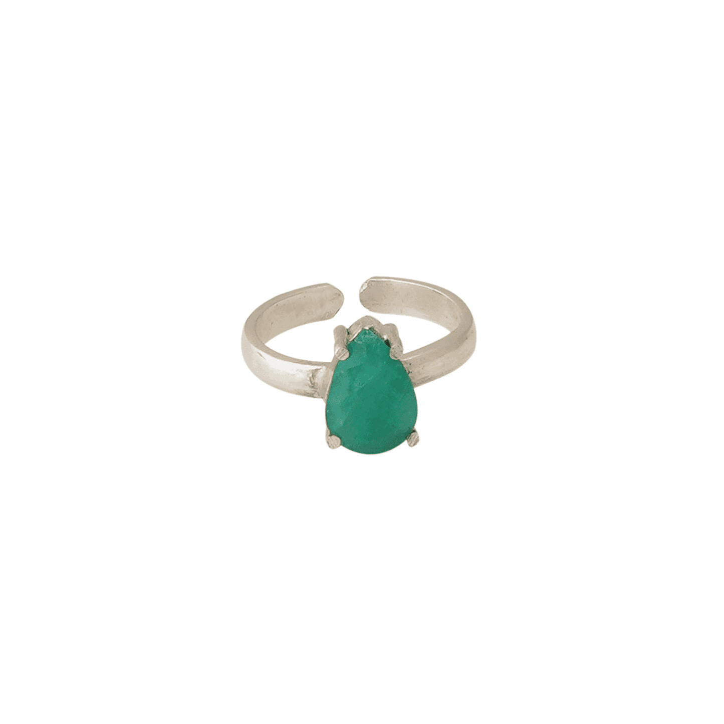 2 CT Pear Emerald Ring in Italian Silver Setting Size 7 Adjustable - Shopgalaxy