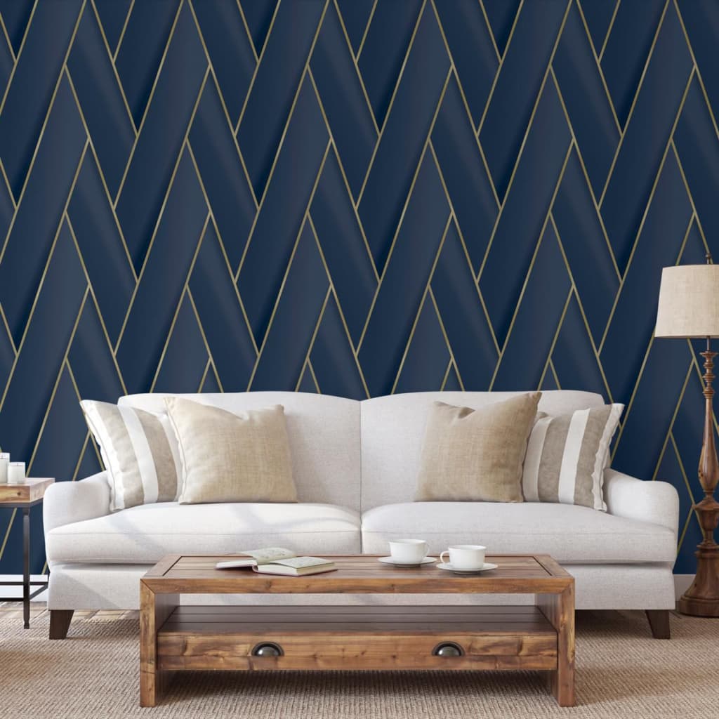 Tapete Geometric Blau und Golden