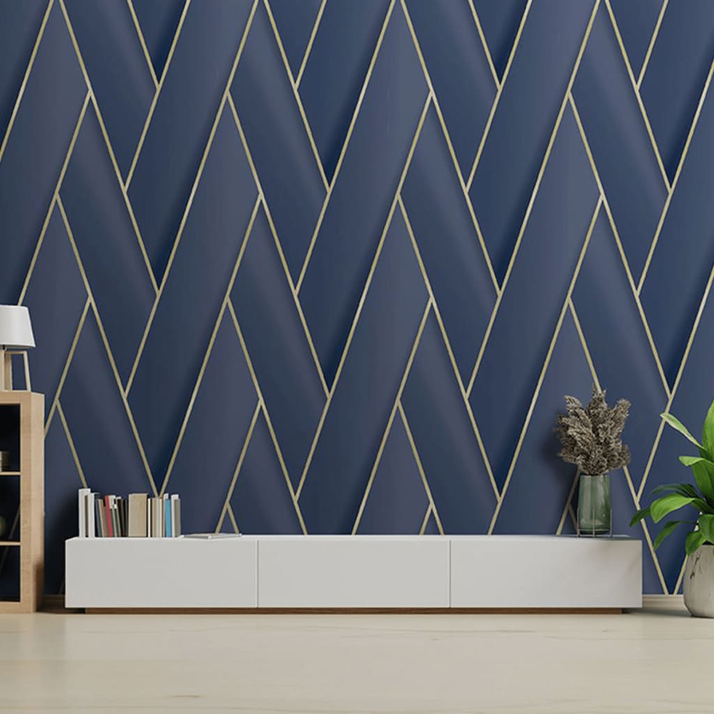 Tapete Geometric Blau und Golden