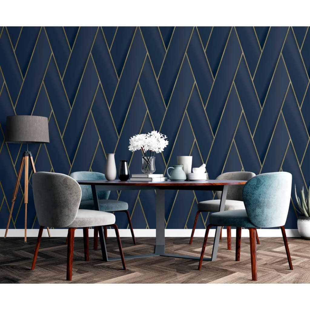 Tapete Geometric Blau und Golden