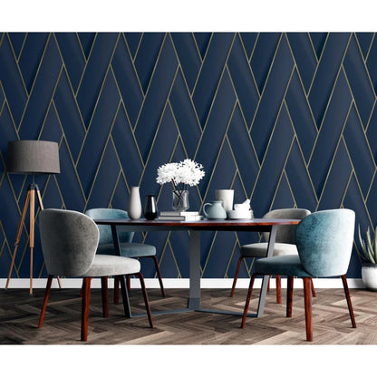 Tapete Geometric Blau und Golden
