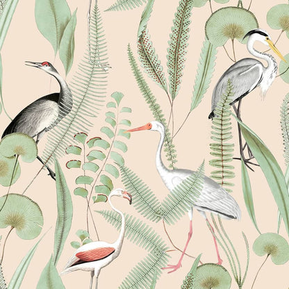 Tapete Flamingo Creme und Mintgrün