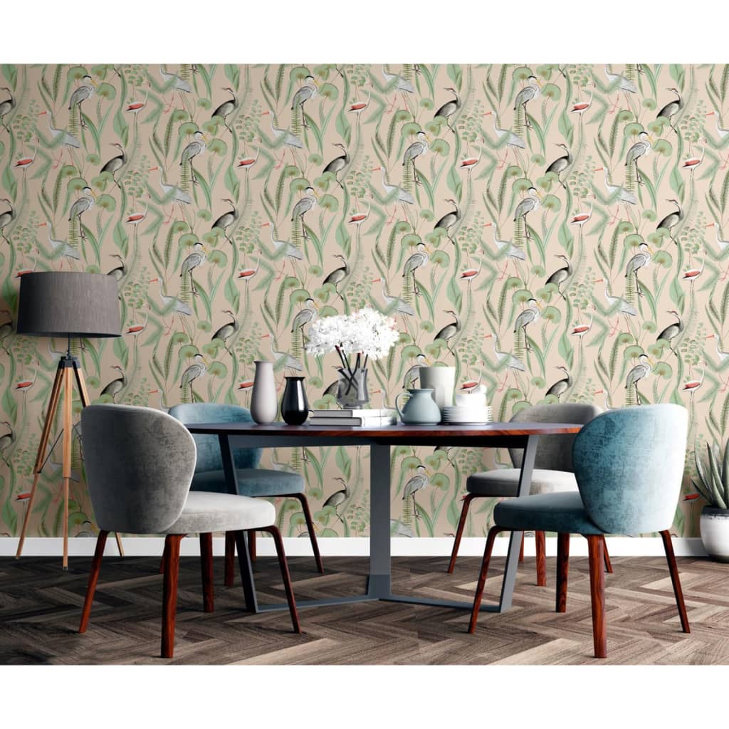 Tapete Flamingo Creme und Mintgrün