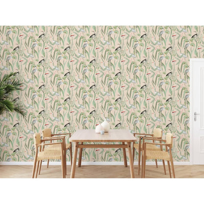 Tapete Flamingo Creme und Mintgrün