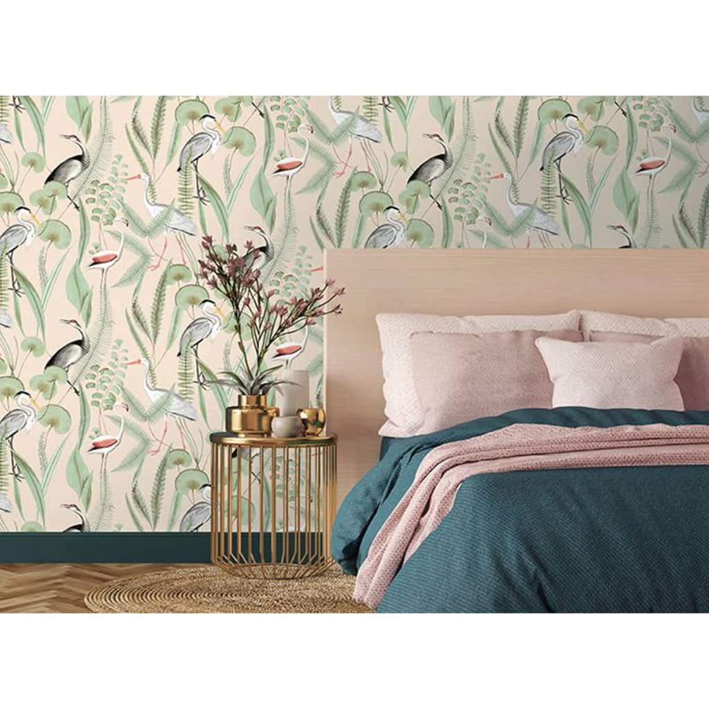 Tapete Flamingo Creme und Mintgrün