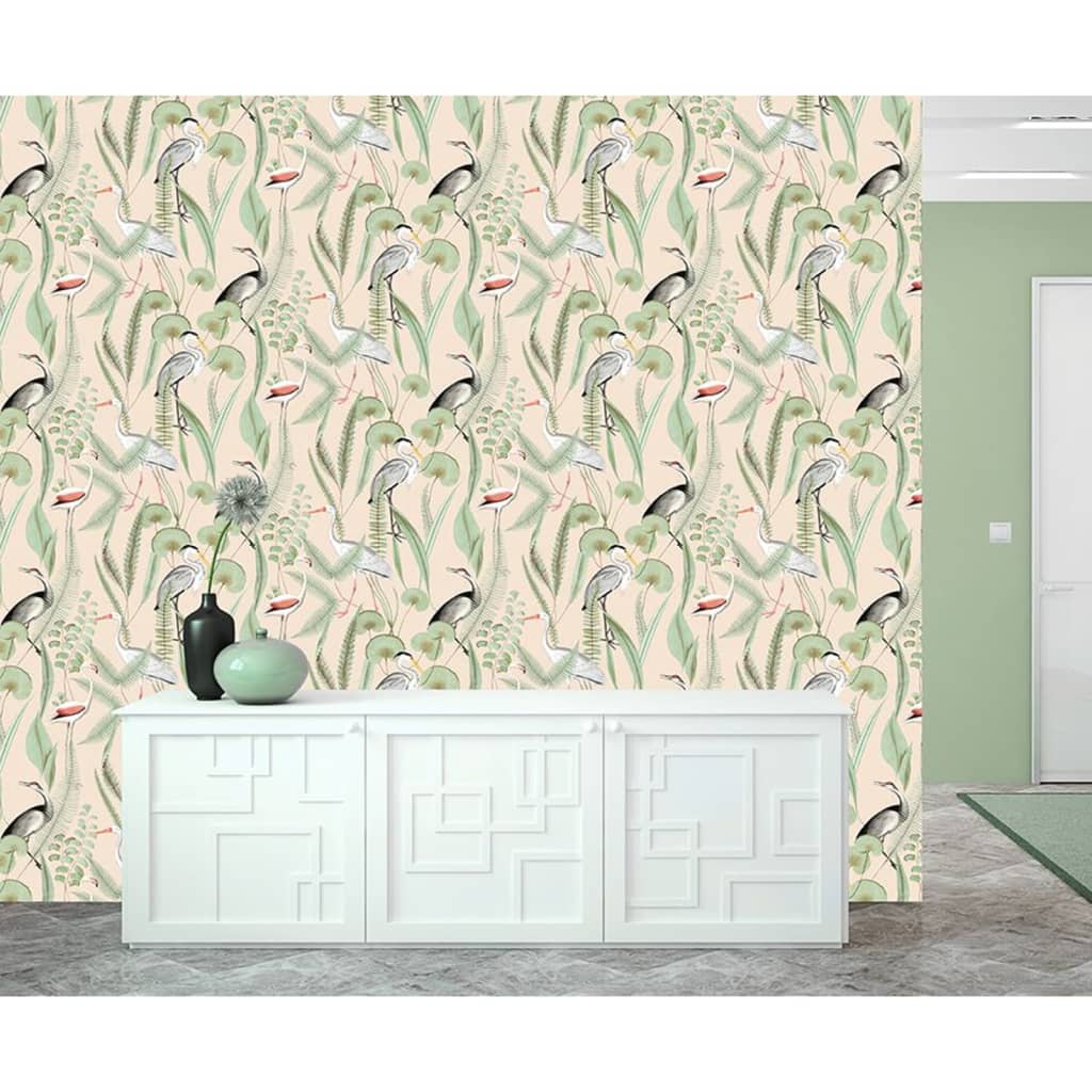 Tapete Flamingo Creme und Mintgrün