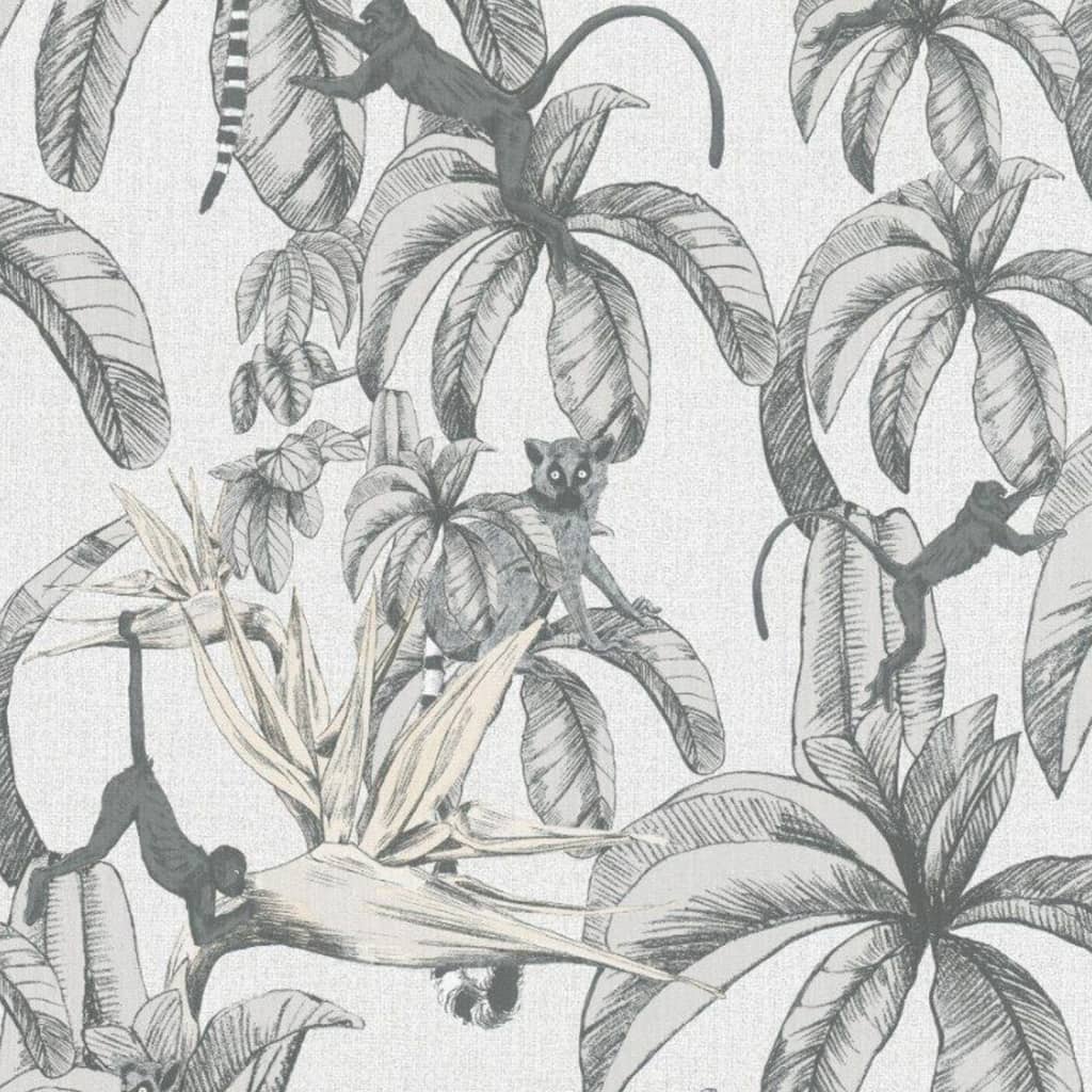 Topchic Tapete Monkey Jungle Leaves Grau und Schwarz