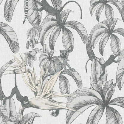 Topchic Tapete Monkey Jungle Leaves Grau und Schwarz