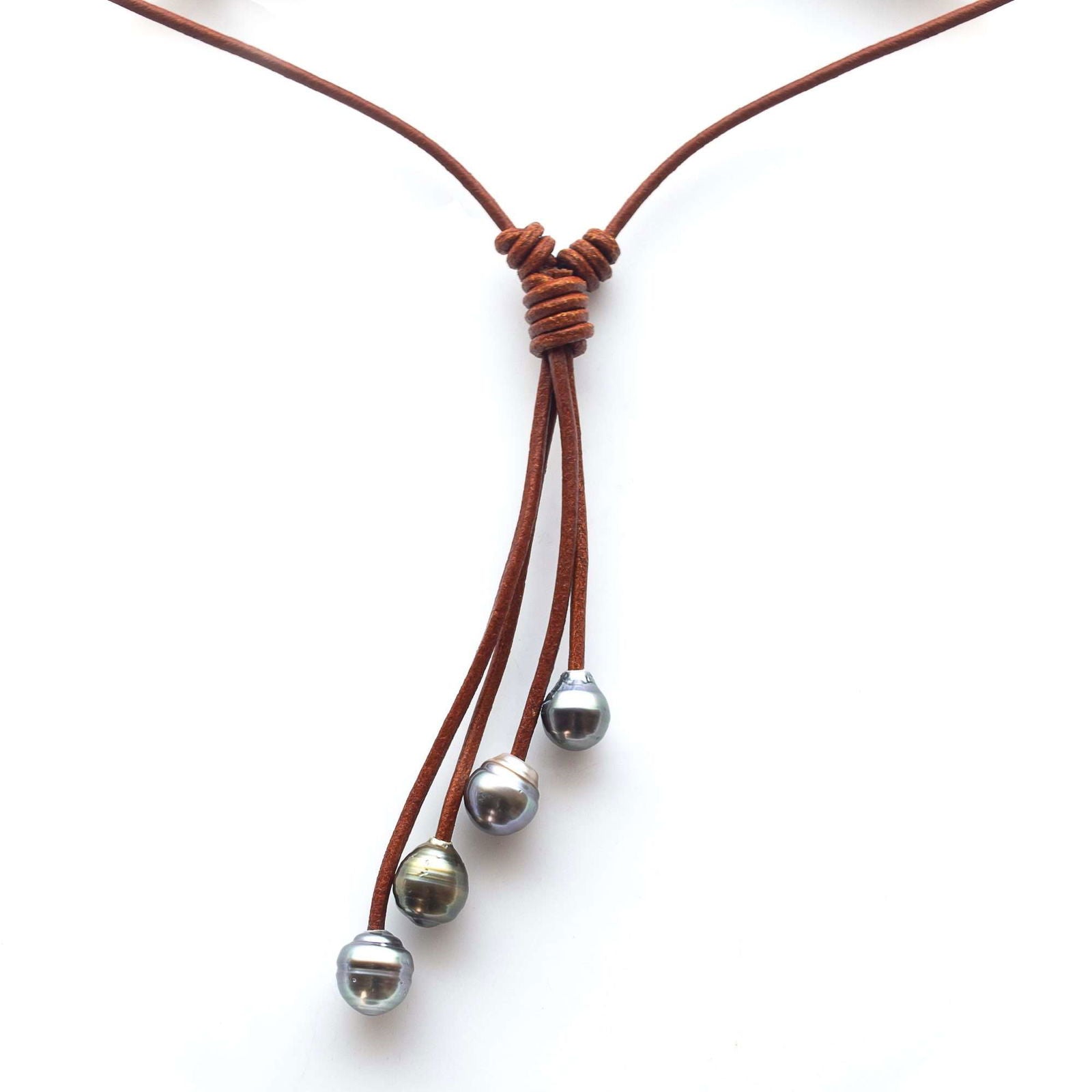 4 Natural Tahitian Pearl Necklace on Leather String – Sunshine Necklace (9-11mm) - Shopgalaxy
