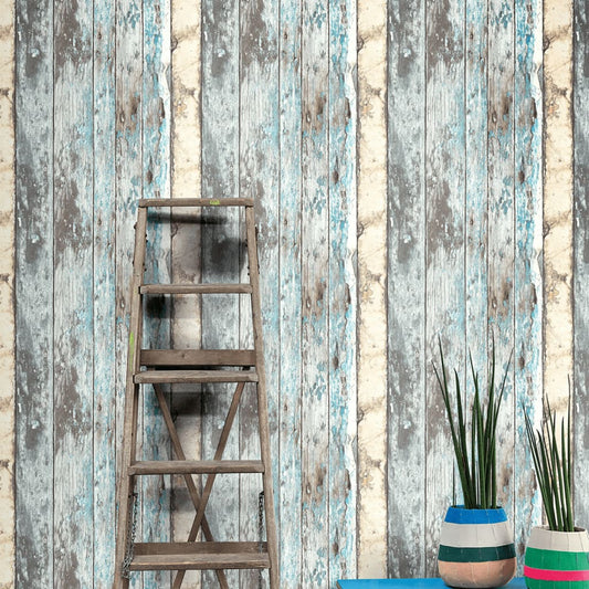 Tapete Holz-Optik Blau PE10012