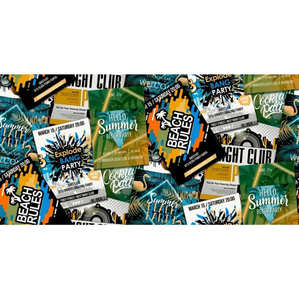 Tapete Good Vibes Club Posters Grün und Orange