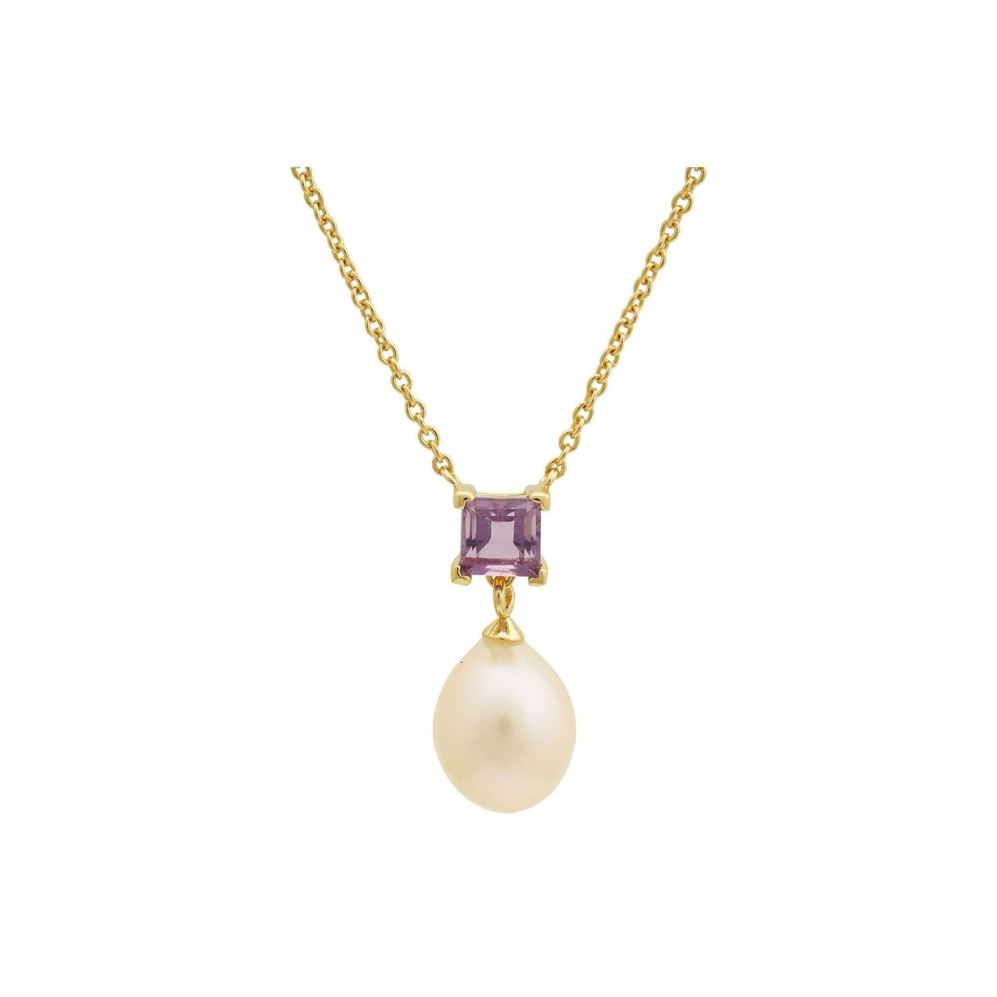5 MM Amethyst Stone & 9 - 9.5 MM Freshwater Pearl Venice Pendant 24 CT Gold Plated Silver 925 Setting - Shopgalaxy