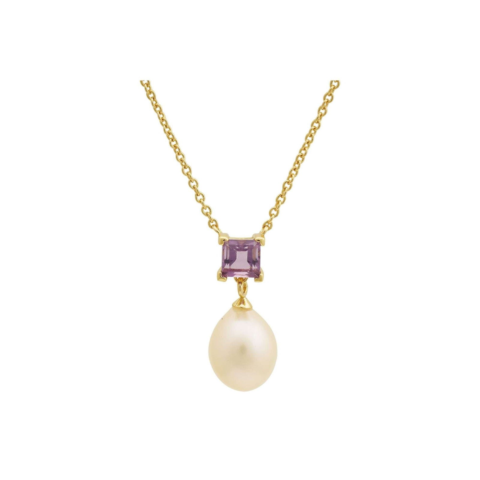 5 MM Amethyst Stone & 9 - 9.5 MM Freshwater Pearl Venice Pendant 24 CT Gold Plated Silver 925 Setting - Shopgalaxy
