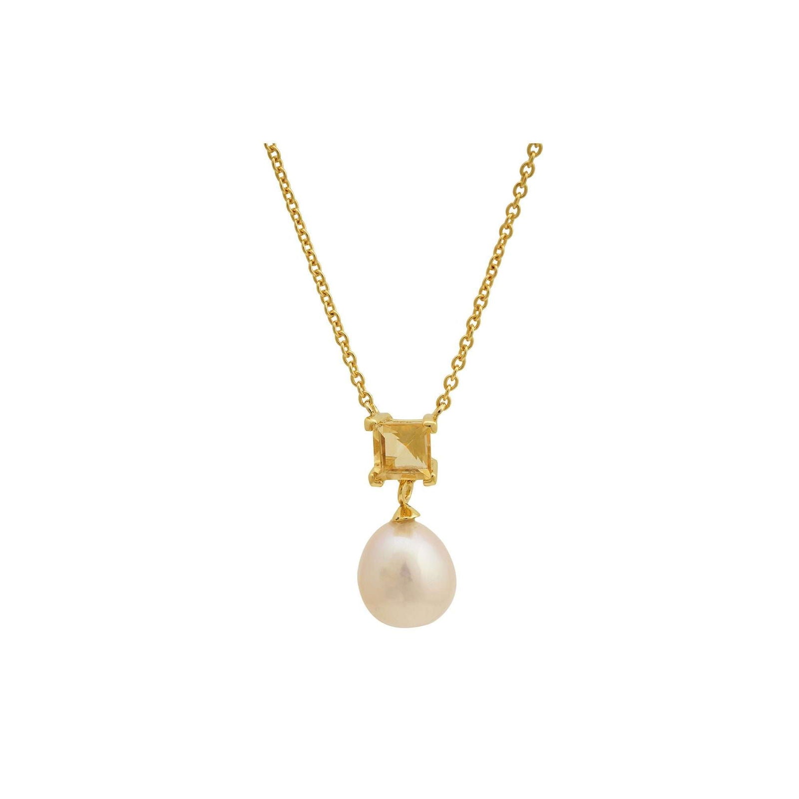 5 MM Citrine Stone & 9 - 9.5 MM Freshwater Pearl Venice Pendant in 24 CT Gold Plated Silver 925 Setting - Shopgalaxy