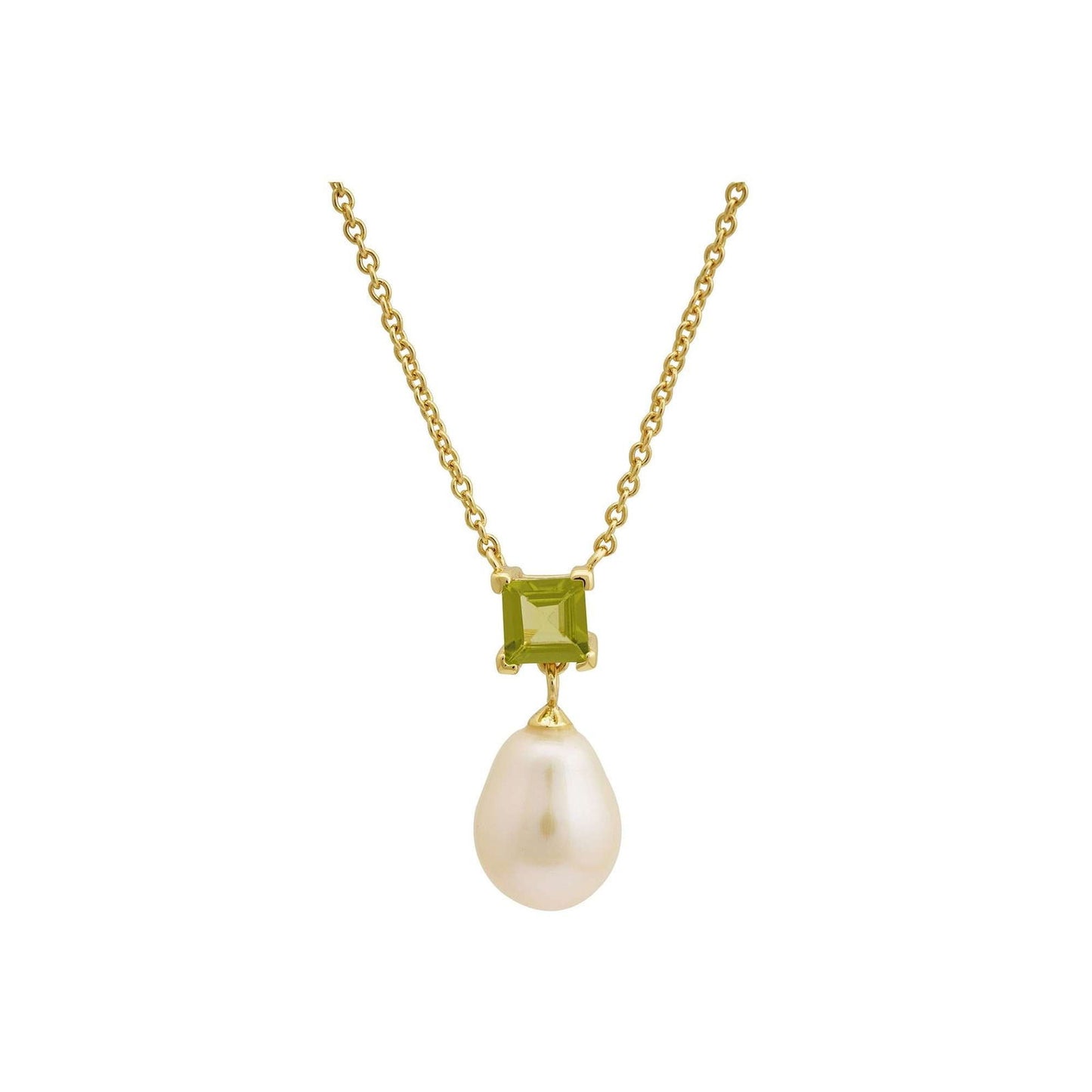 5 MM Peridot Stone & 9 - 9.5 MM Freshwater Pearl Venice Pendant in 24 CT Gold Plated Silver 925 Setting - Shopgalaxy