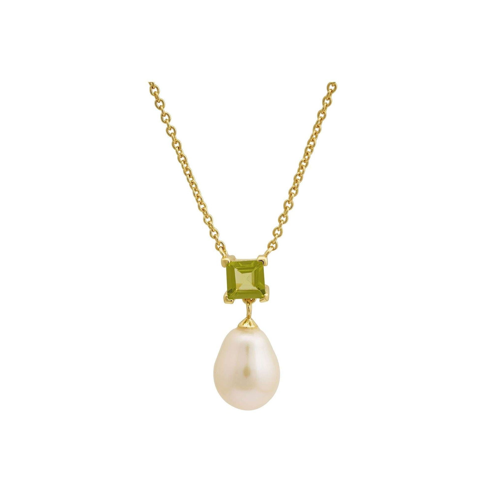 5 MM Peridot Stone & 9 - 9.5 MM Freshwater Pearl Venice Pendant in 24 CT Gold Plated Silver 925 Setting - Shopgalaxy