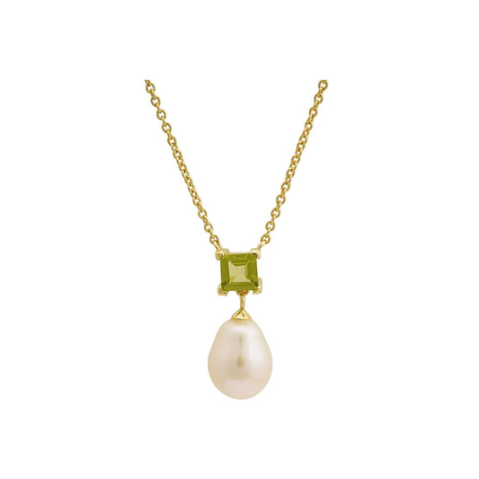 5 MM Peridot Stone & 9 - 9.5 MM Freshwater Pearl Venice Pendant in 24 CT Gold Plated Silver 925 Setting - Shopgalaxy
