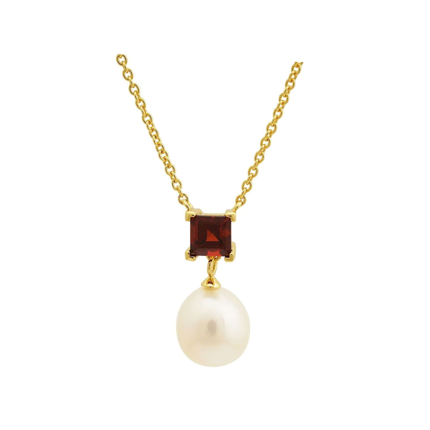 5 MM Red Garnet Stone & 9 - 9.5 MM Freshwater Pearl Venice Pendant in 24 CT Gold Plated Silver 925 Setting - Shopgalaxy
