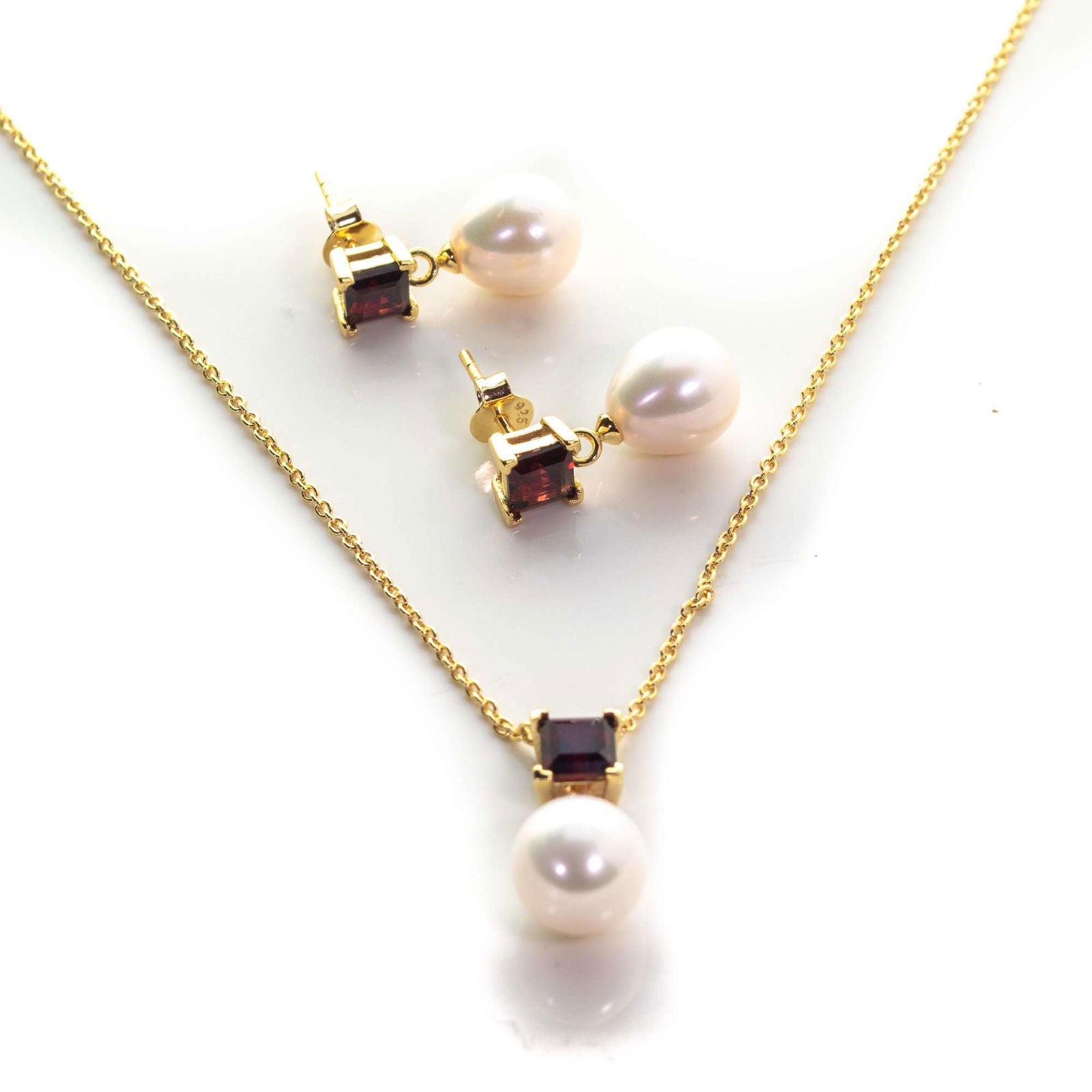 5 MM Red Garnet Stone & 9 MM Cultured Freshwater Pearl Ankara Set - Shopgalaxy