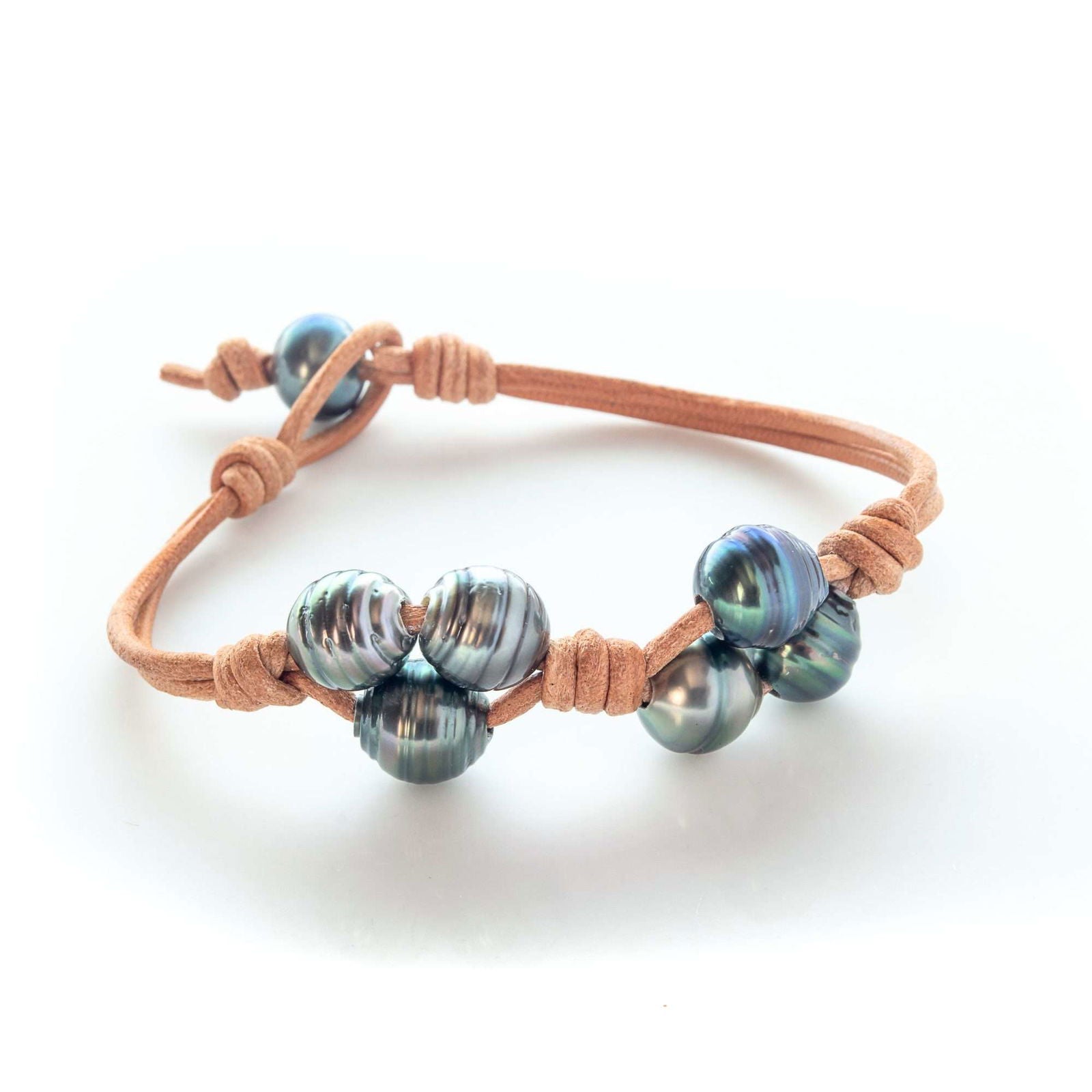 6 Tahitian Pearls 9 -11 MM Grey Undertone Broome Leather Bracelet - Shopgalaxy