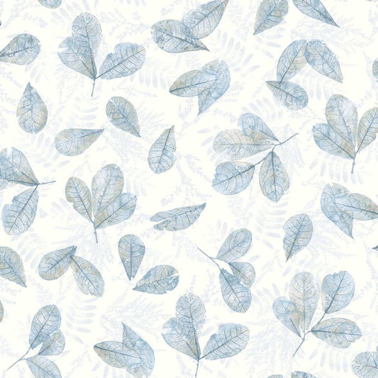 Tapete Evergreen Leaves Weiß und Blau