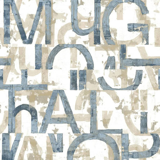 Tapete Friends & Coffee Words and Letters Blau und Metallic