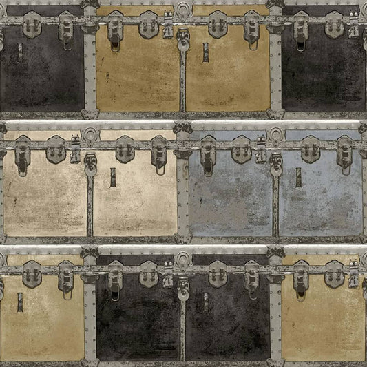 Tapete Friends & Coffee Boxes and Locks Metallic und Beige