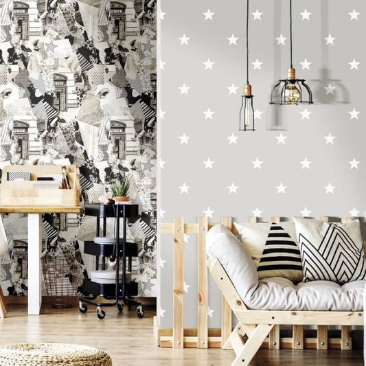 Tapete Friends & Coffee Little Stars Dunkelgrau und Weiß