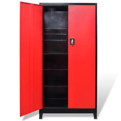 Werkzeugschrank mit 2 Türen Stahl 90x40x180 cm Schwarz/Rot