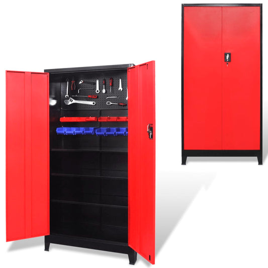 Werkzeugschrank mit 2 Türen Stahl 90x40x180 cm Schwarz/Rot