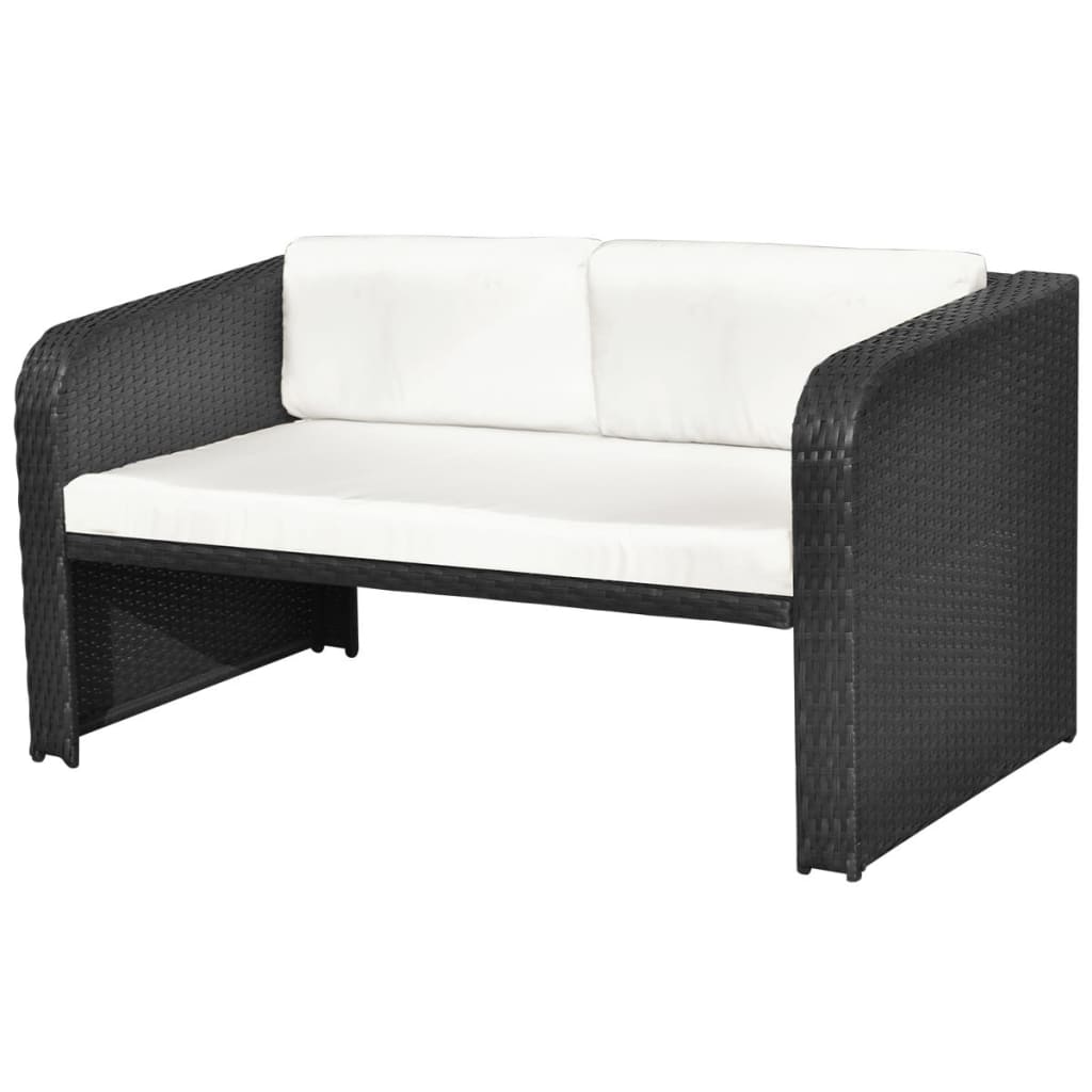 4-tlg. Garten-Lounge-Set mit Auflagen Poly Rattan Schwarz