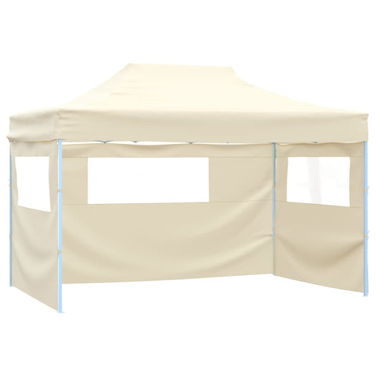 Faltzelt Pop-Up mit 4 Seitenteilen 3 x 4,5 m Cremeweiß