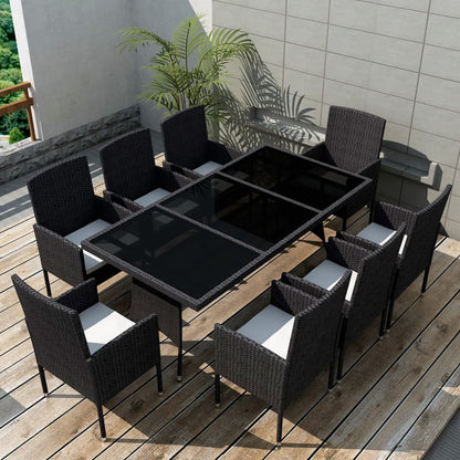 9-tlg. Garten-Essgruppe mit Kissen Poly Rattan Schwarz
