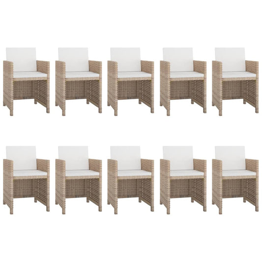 11-tlg. Garten-Essgruppe mit Auflagen Poly Rattan Beige