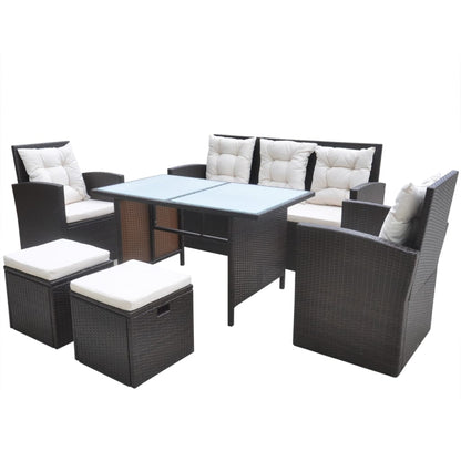 6-tlg. Garten-Essgruppe mit Kissen Poly Rattan Braun