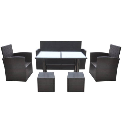 6-tlg. Garten-Essgruppe mit Kissen Poly Rattan Braun