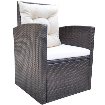 6-tlg. Garten-Essgruppe mit Kissen Poly Rattan Braun