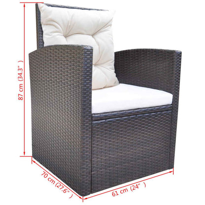 6-tlg. Garten-Essgruppe mit Kissen Poly Rattan Braun
