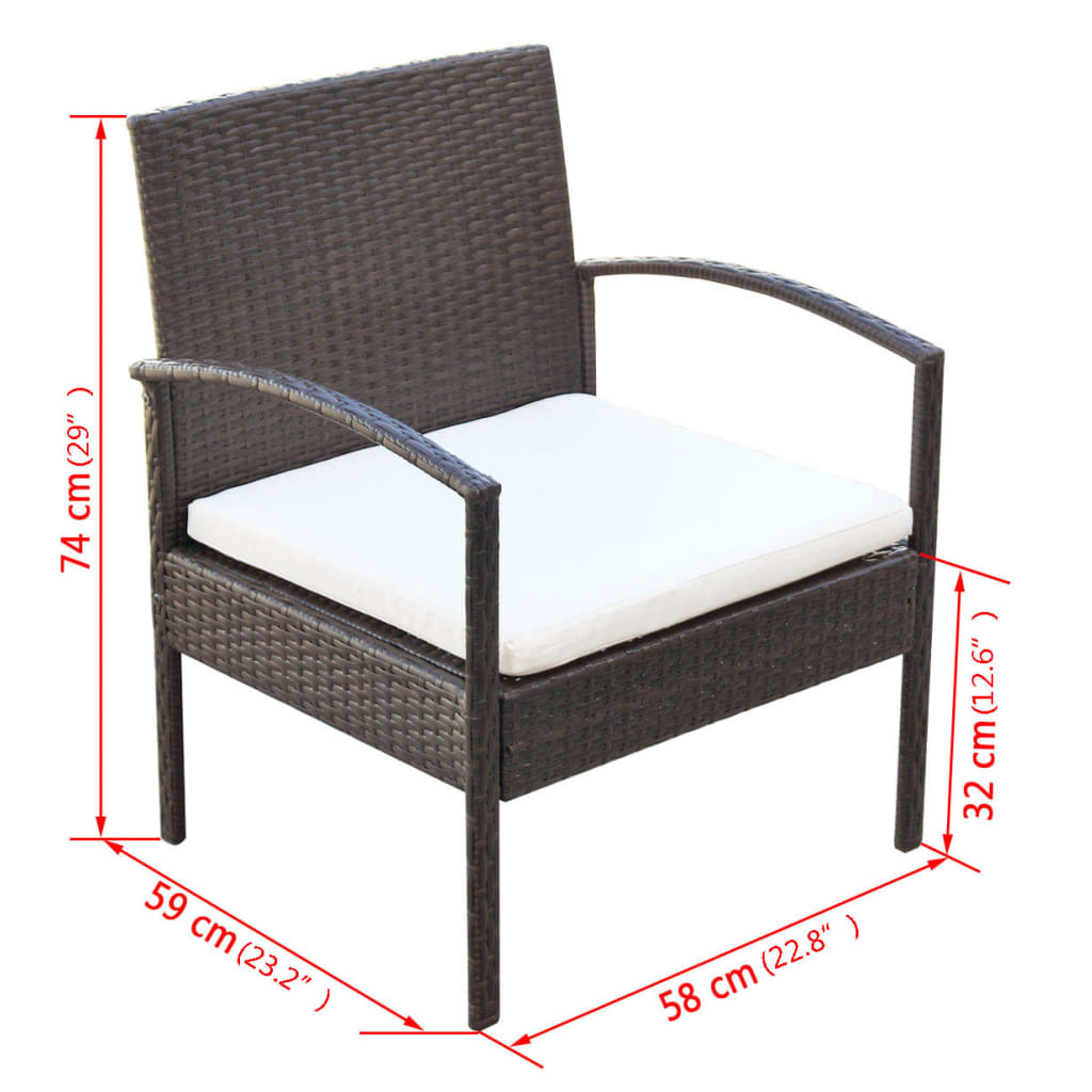 4-tlg. Garten-Lounge-Set mit Auflagen Poly Rattan Braun
