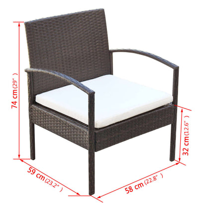 4-tlg. Garten-Lounge-Set mit Auflagen Poly Rattan Braun