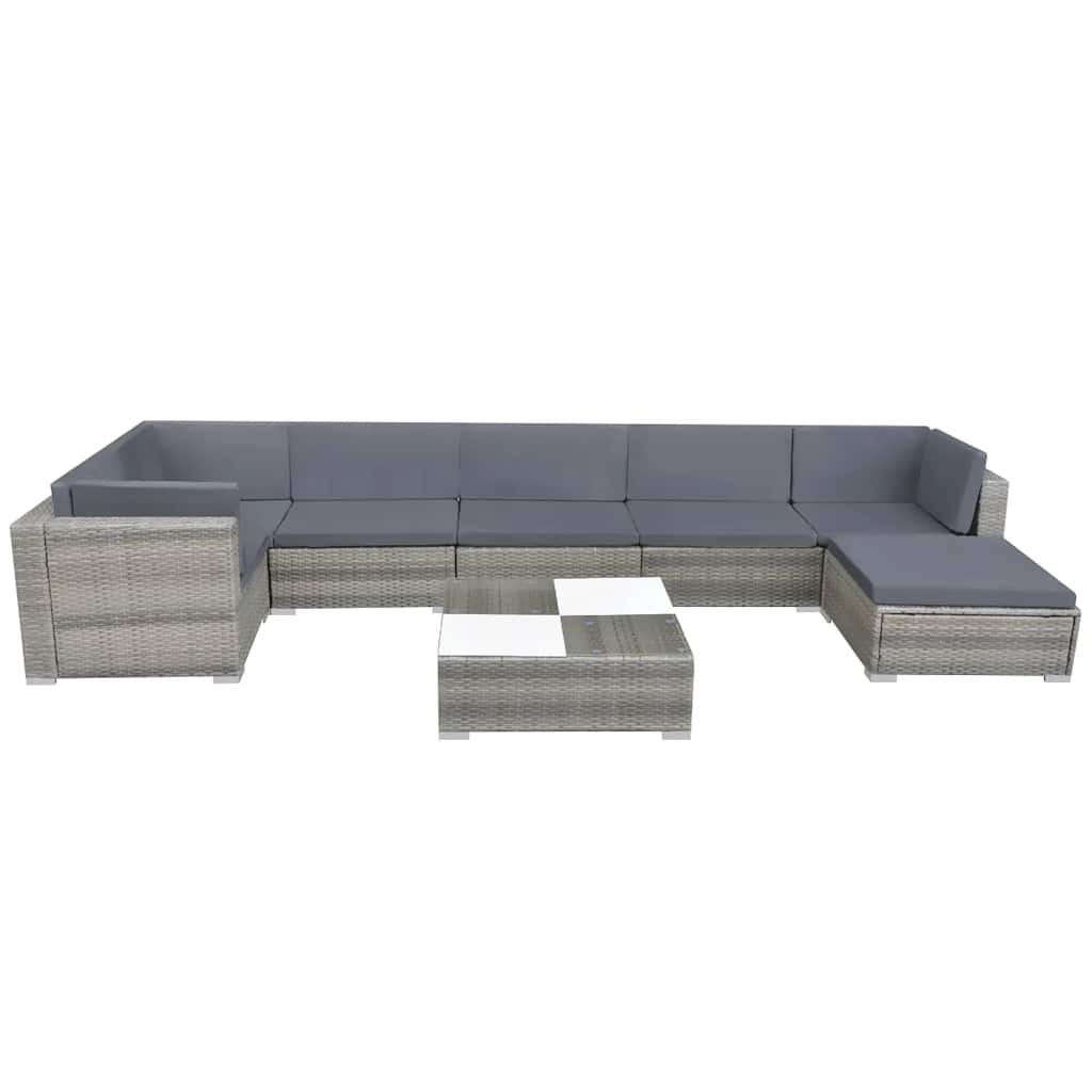 8-tlg. Garten-Lounge-Set mit Auflagen Poly Rattan Grau