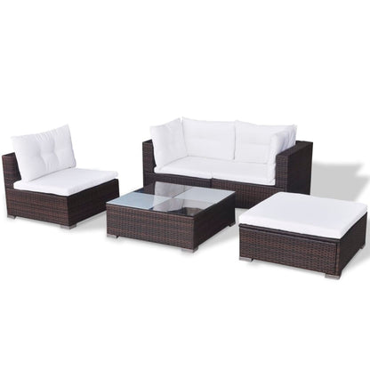 5-tlg. Garten-Lounge-Set mit Kissen Poly Rattan Braun