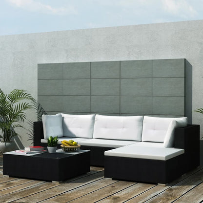 5-tlg. Garten-Lounge-Set mit Kissen Poly Rattan Schwarz