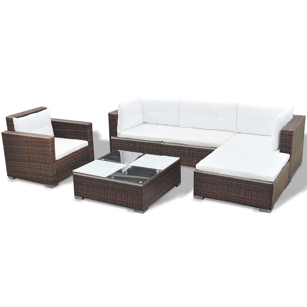 6-tlg. Garten-Lounge-Set mit Kissen Poly Rattan Braun