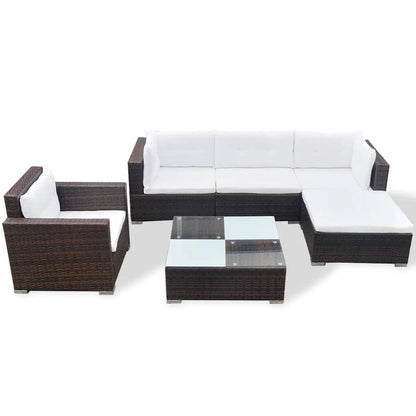 6-tlg. Garten-Lounge-Set mit Kissen Poly Rattan Braun
