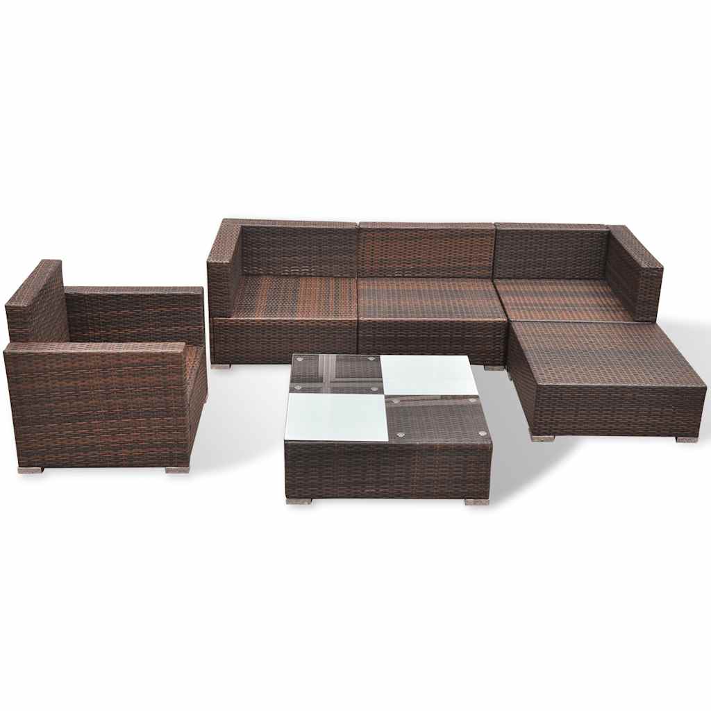 6-tlg. Garten-Lounge-Set mit Kissen Poly Rattan Braun