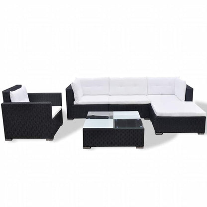6-tlg. Garten-Lounge-Set mit Kissen Poly Rattan Schwarz