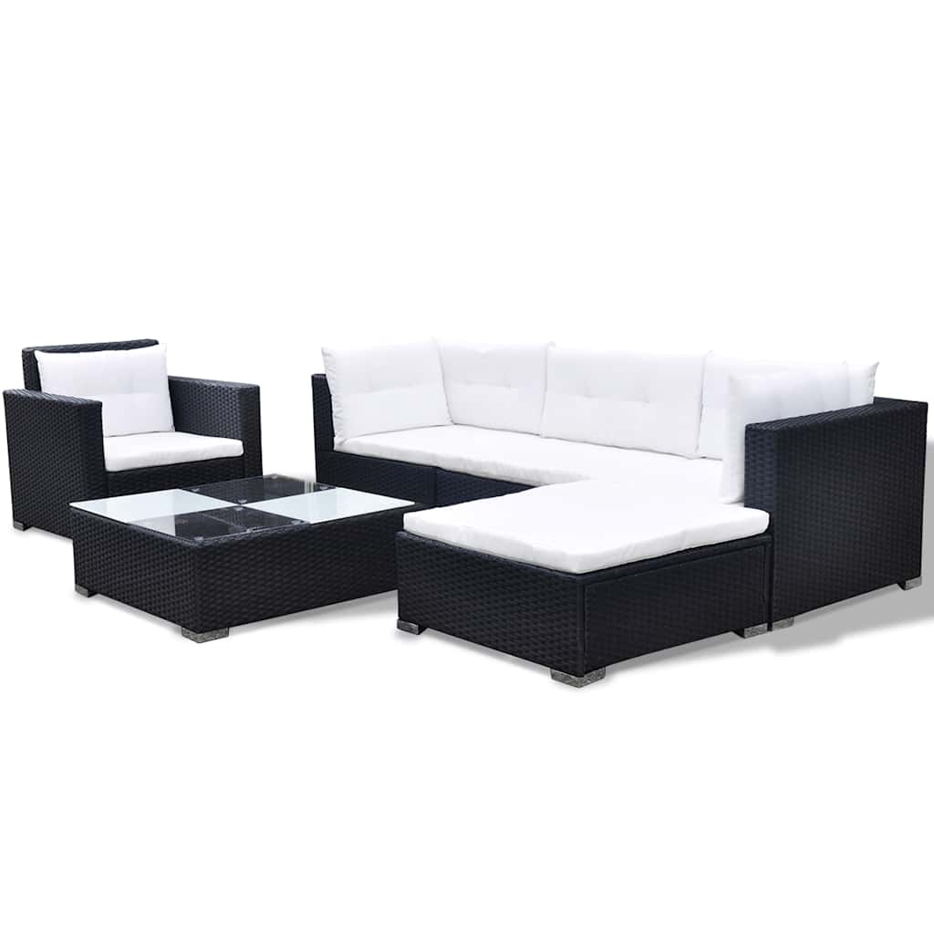 6-tlg. Garten-Lounge-Set mit Kissen Poly Rattan Schwarz