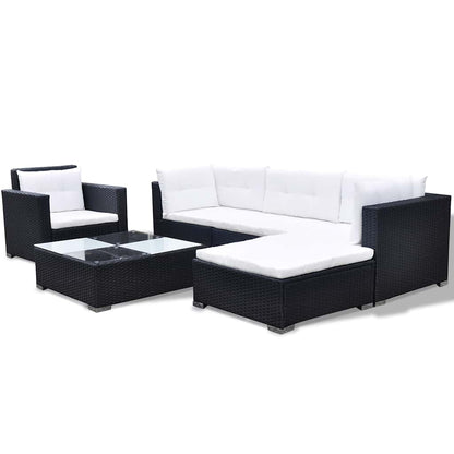 6-tlg. Garten-Lounge-Set mit Kissen Poly Rattan Schwarz