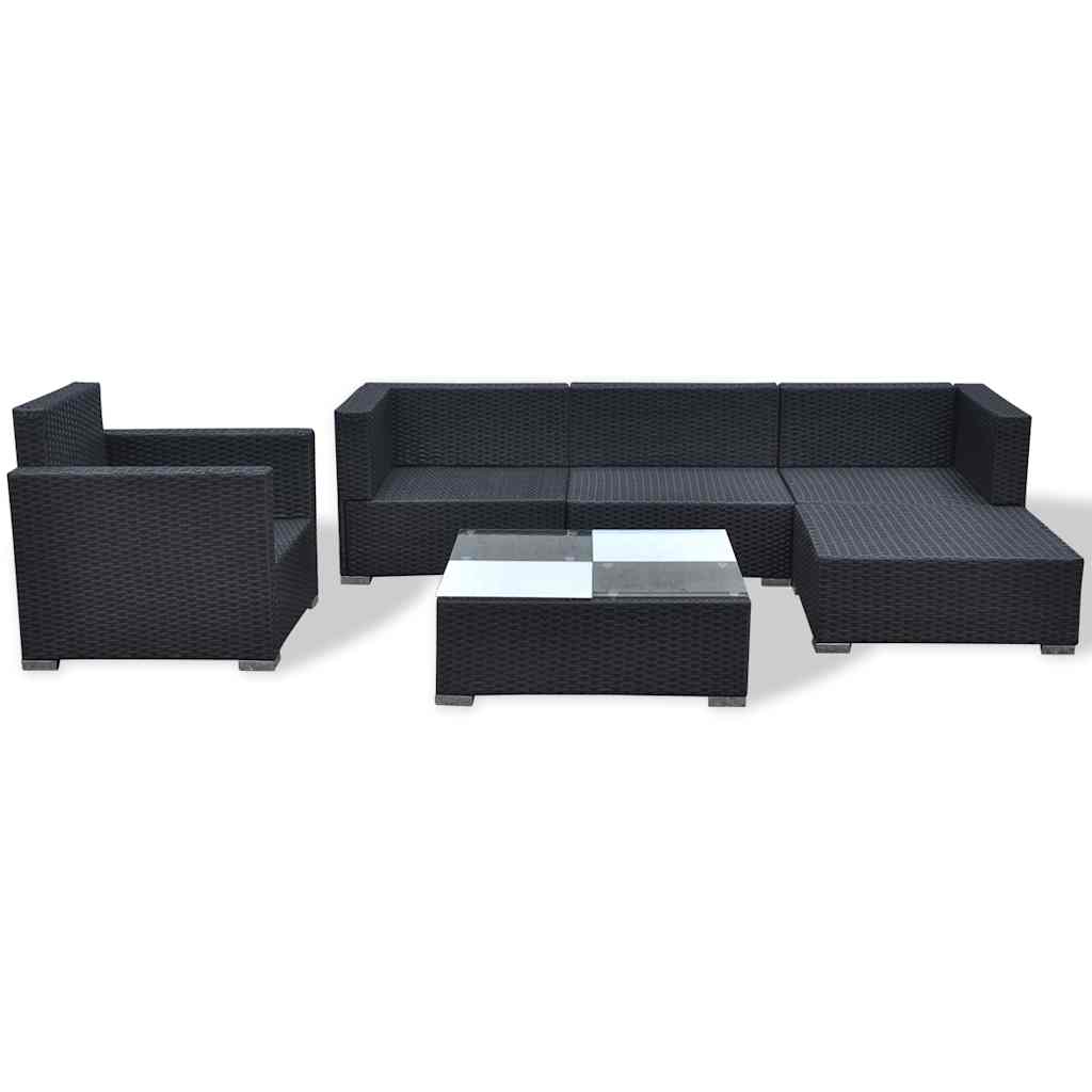 6-tlg. Garten-Lounge-Set mit Kissen Poly Rattan Schwarz
